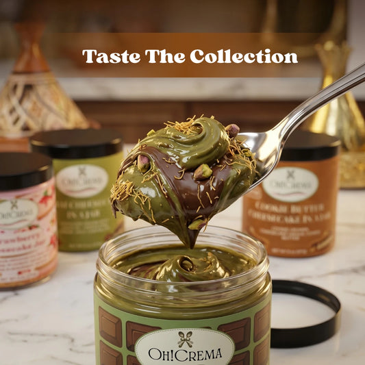 Oh! Crema Signature Bundle – 4 Gourmet Signature Jars | Dubai Pistachio, Cookie Butter, Strawberry & Chocolate