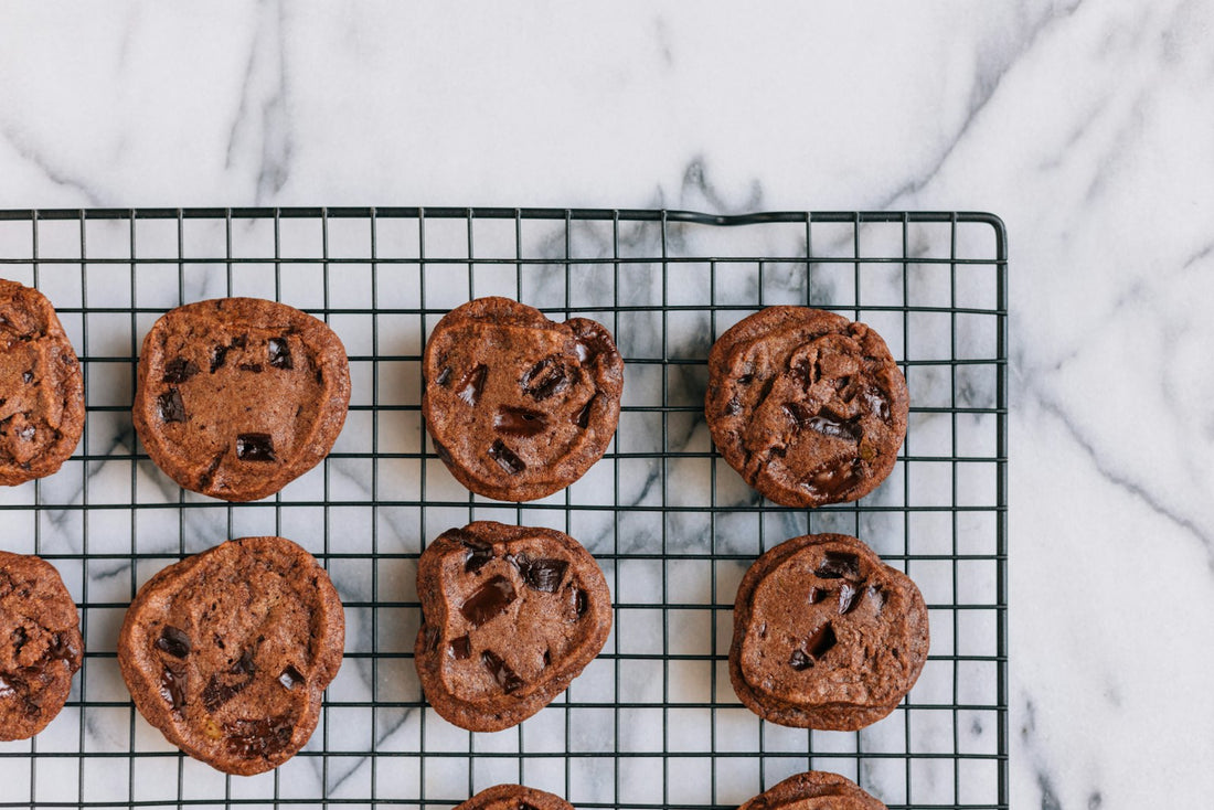 Back to school treats — chocolate chip lunchbox cookies on a marble counter