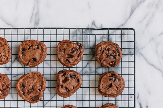 Back to school treats — chocolate chip lunchbox cookies on a marble counter