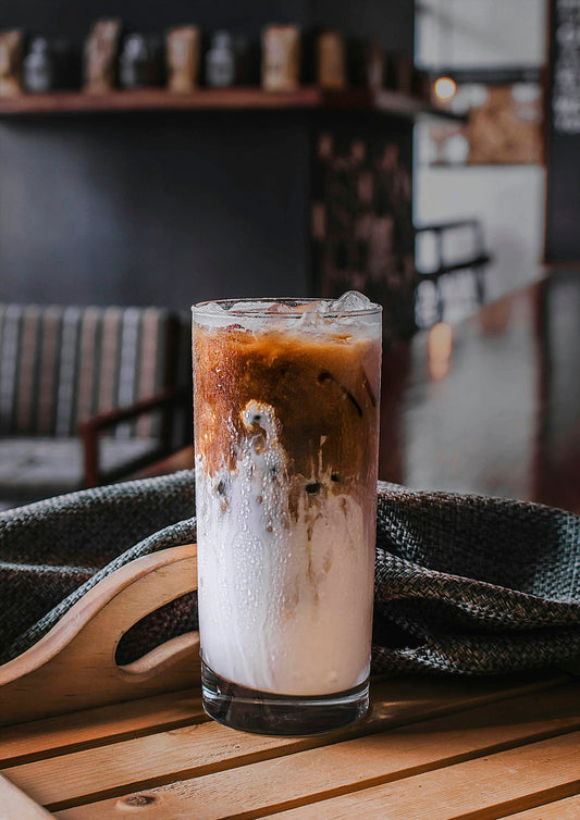 Iced pistachio latte in a glass, an easy cafe-quality summer coffee recipe