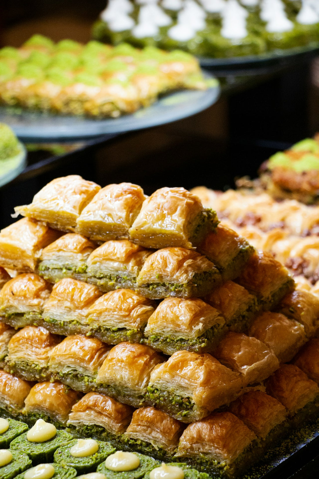 Turkish baklava with pistachio — kataifi and Middle Eastern pastry desserts