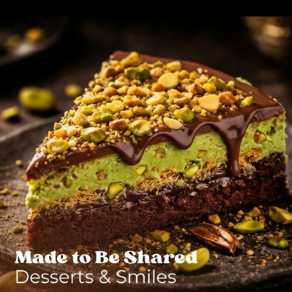Dubai Pistachio Brownie with Kataifi – Heart Shaped 10 oz Tray