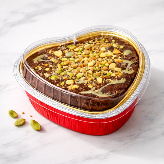 Dubai Pistachio Brownie with Kataifi – Heart Shaped 10 oz Tray
