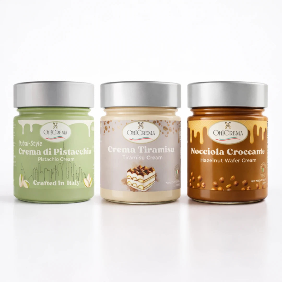 Italian Gourmet Spread Trio - Dubai Pistachio, Hazelnut Wafer & Tiramisu (3-Pack)
