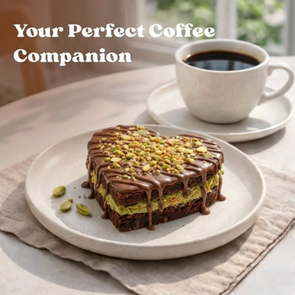 Dubai Pistachio Brownie with Kataifi – Heart Shaped 10 oz Tray