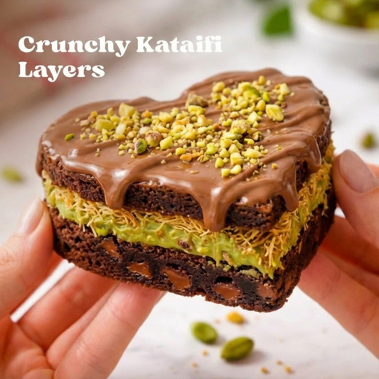 Dubai Pistachio Brownie with Kataifi – Heart Shaped 10 oz Tray