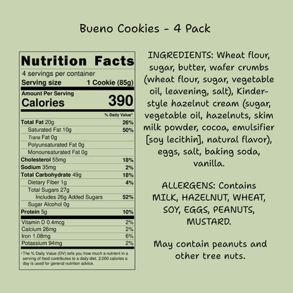 Bueno Cookies – Creamy Hazelnut Filled Premium Cookies (4 Pack)